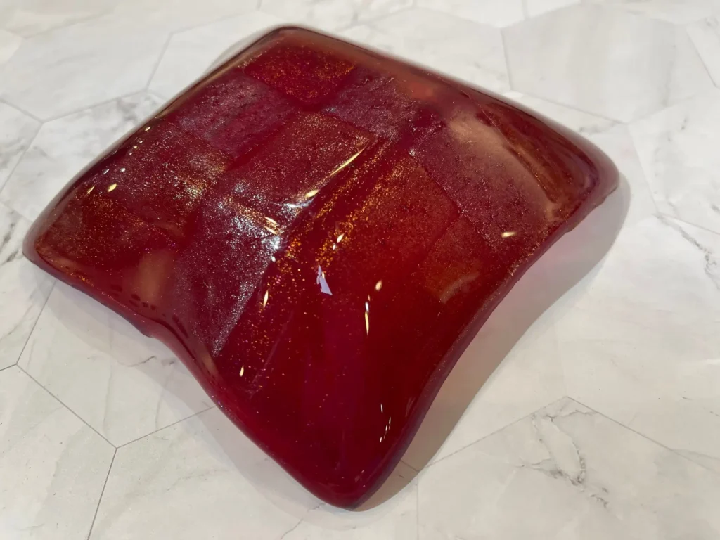 Iridescent Red Dish 5.5″ Square - Fused Glass