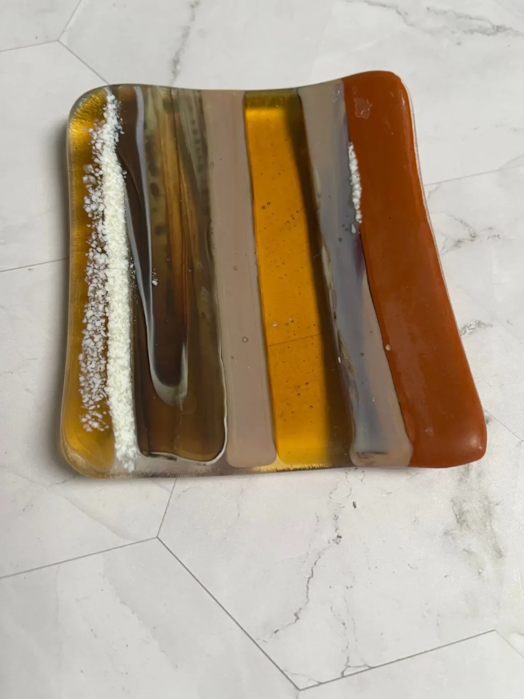 Set of Coasters – Browns, Golds, and Gray (2-4″ x 4″) - Fused Glass