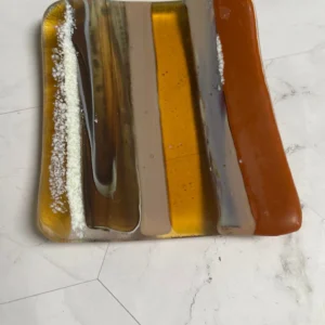 Set of Coasters – Browns, Golds, and Gray (2-4″ x 4″) - Fused Glass