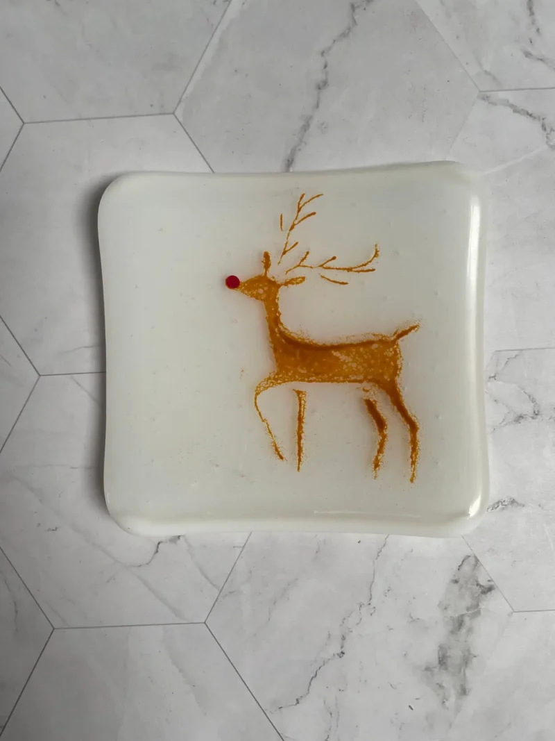 Reindeer Plate 4″ x 4″ - Fused Glass