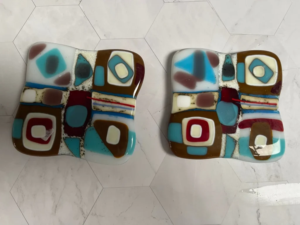 Brown, Cream. and Blue Coasters – set of 2 - Fused Glass