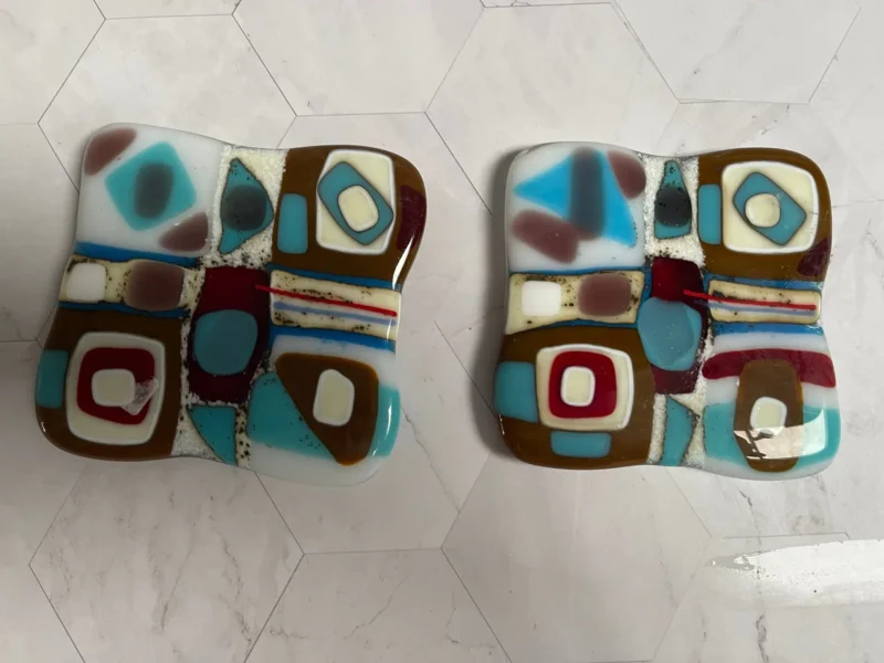 Brown, Cream. and Blue Coasters – set of 2 - Fused Glass