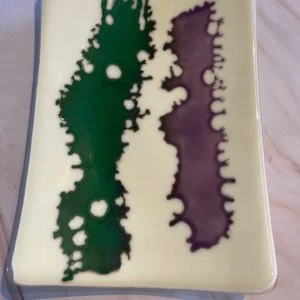 Cream Tray with Green and Purple Abstract Design 10″ x 7″ - Fused Glass