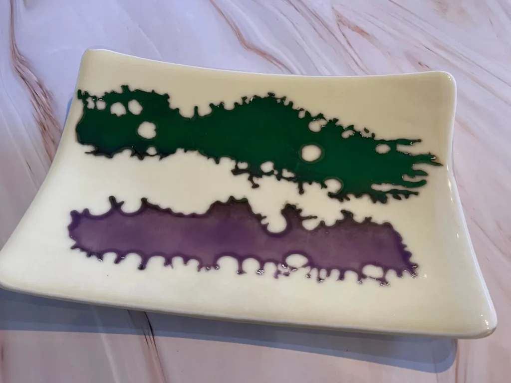 Cream Tray with Green and Purple Abstract Design 10" x 7" - Image 2