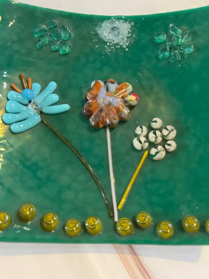 Floral Table Art Piece 4-1/2″ x 5″ - Fused Glass