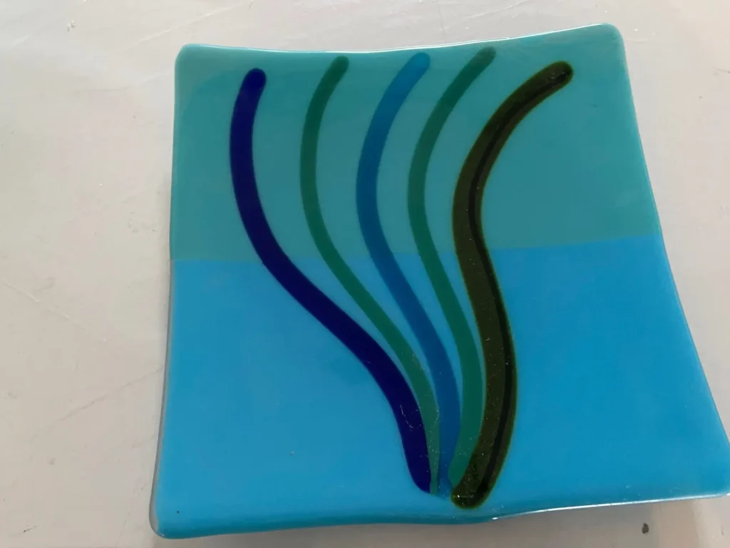 Blue Waves Plate 10″ x 10″ - Fused Glass