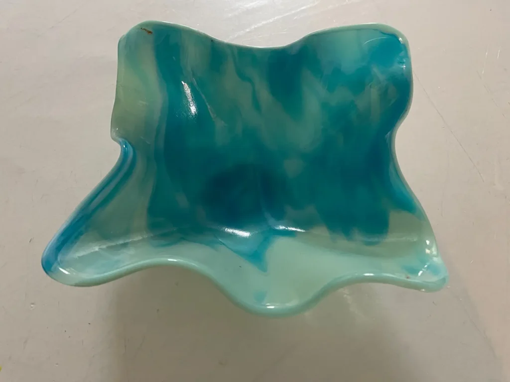 Blue Swirl Bowl 10″ x 10″ x 4″ - Fused Glass