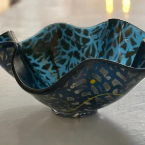 Blue and Black Bowl 11″ Circular Bowl x 5″ - Fused Glass