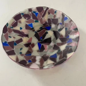 Purple, Pink, Blue & White Bowl 9″ Round - Fused Glass