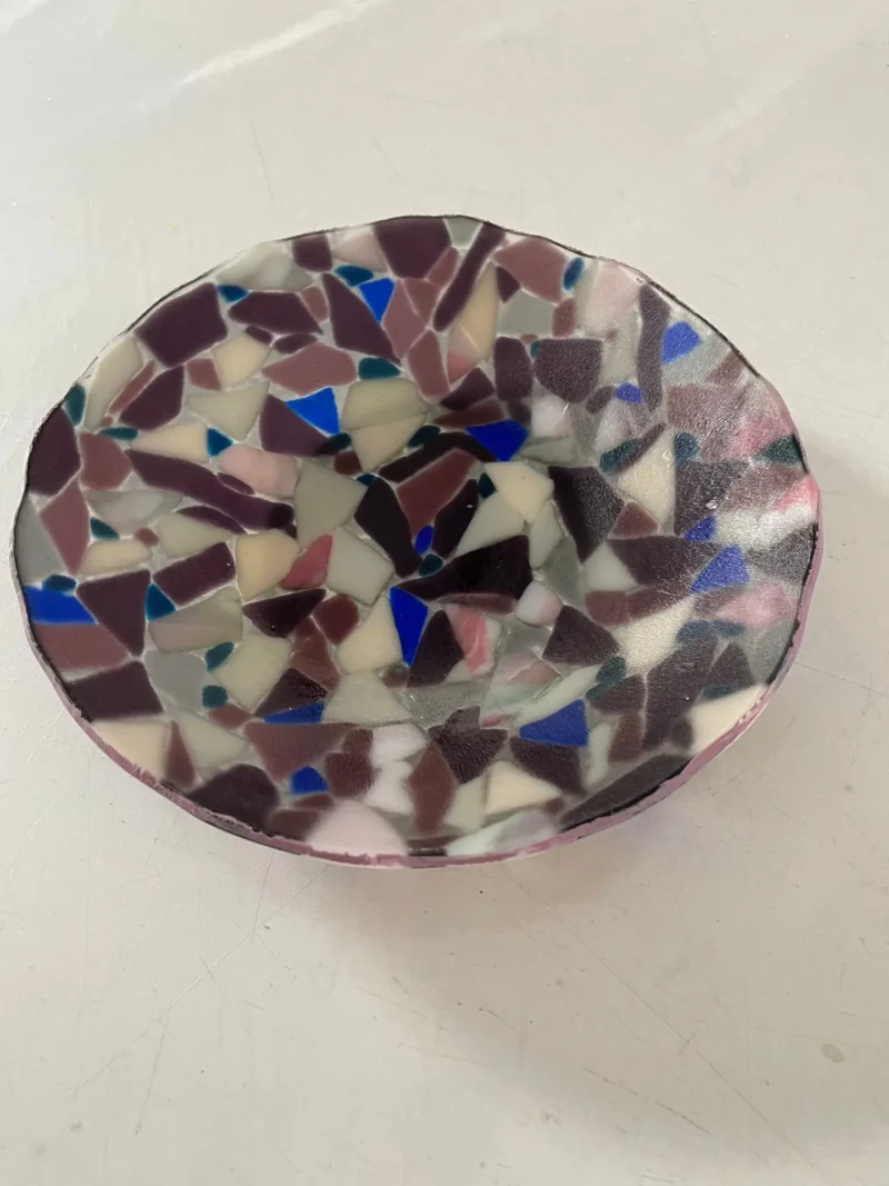 Purple, Pink, Blue & White Bowl 9″ Round - Fused Glass