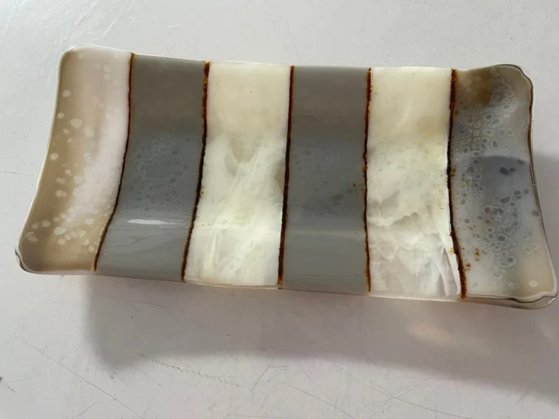 Cream and Taupe Tray 6″ x 10″ - Fused Glass
