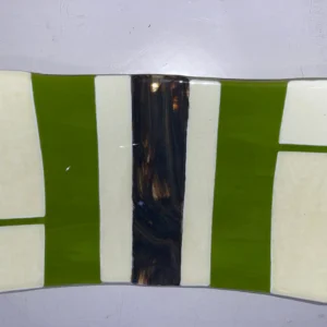 Green and Cream Striped Tray 12″ x 7″ - Fused Glass