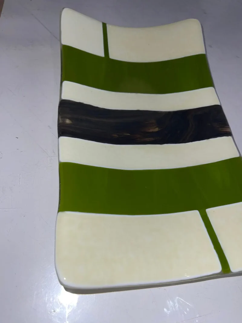 Green and Cream Striped Tray 12" x 7" - Image 2