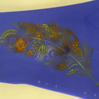Blue Tray with Leaf Design 12″ x 7″ - Fused Glass