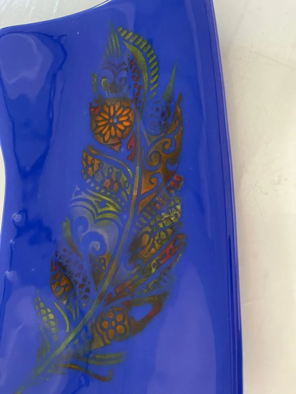Blue Tray with Leaf Design 12" x 7" - Image 2