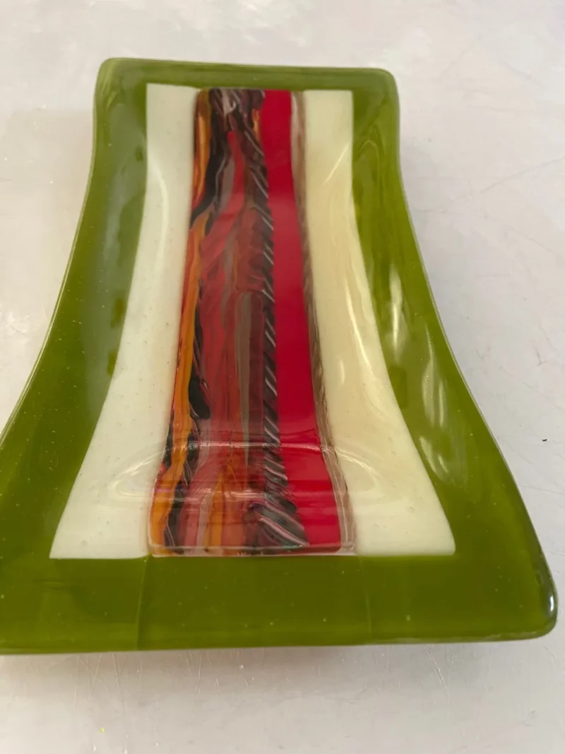 Green and Cream Tray with Red, Black and Brown Center 12" x 7" - Image 2