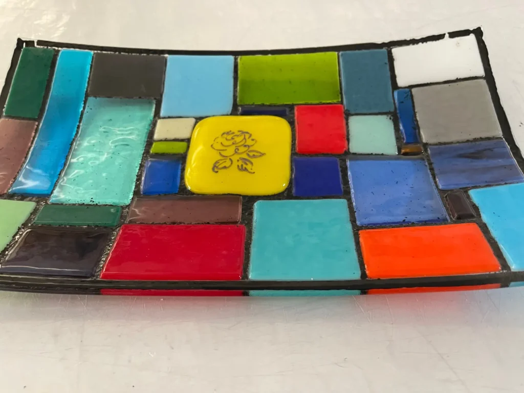 Multi-Colored Squares and Rectangles Tray 12" x 7" - Image 2