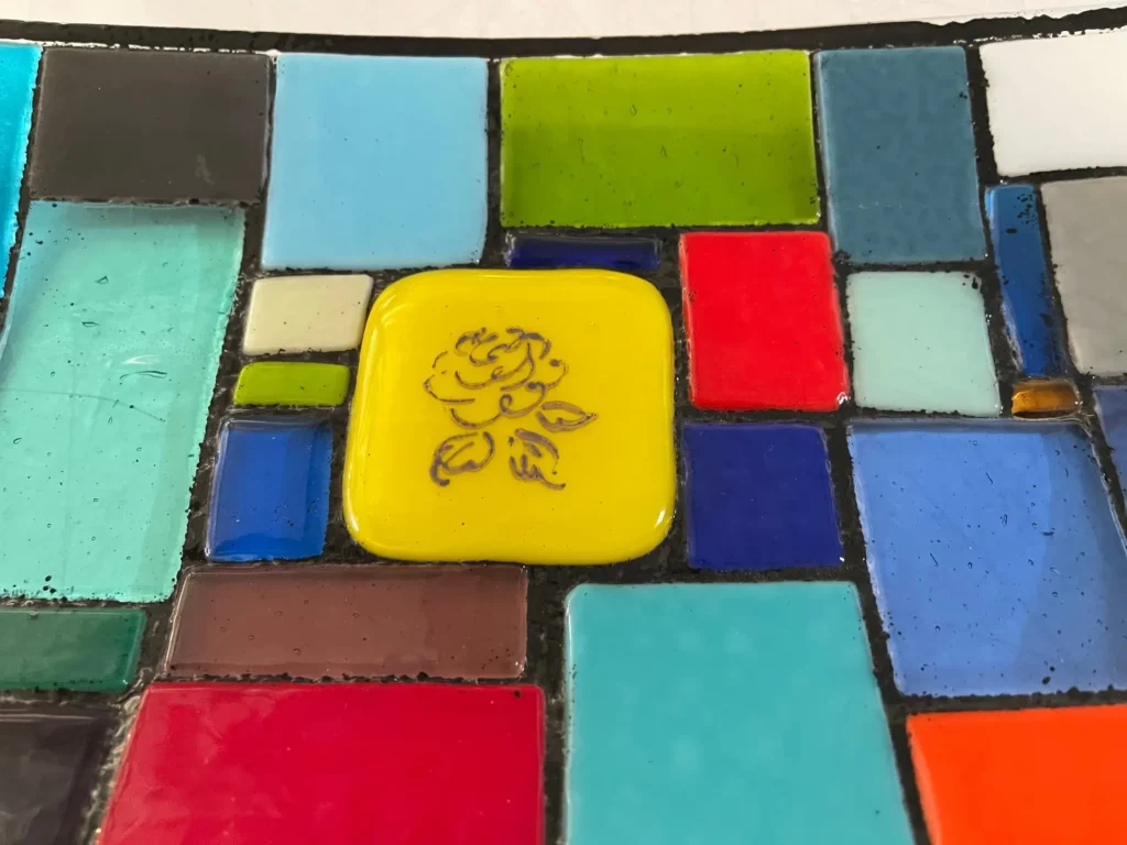 Multi-Colored Squares and Rectangles Tray 12″ x 7″ - Fused Glass