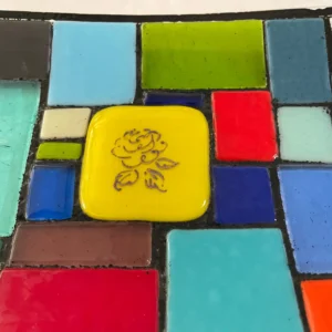 Multi-Colored Squares and Rectangles Tray 12″ x 7″ - Fused Glass