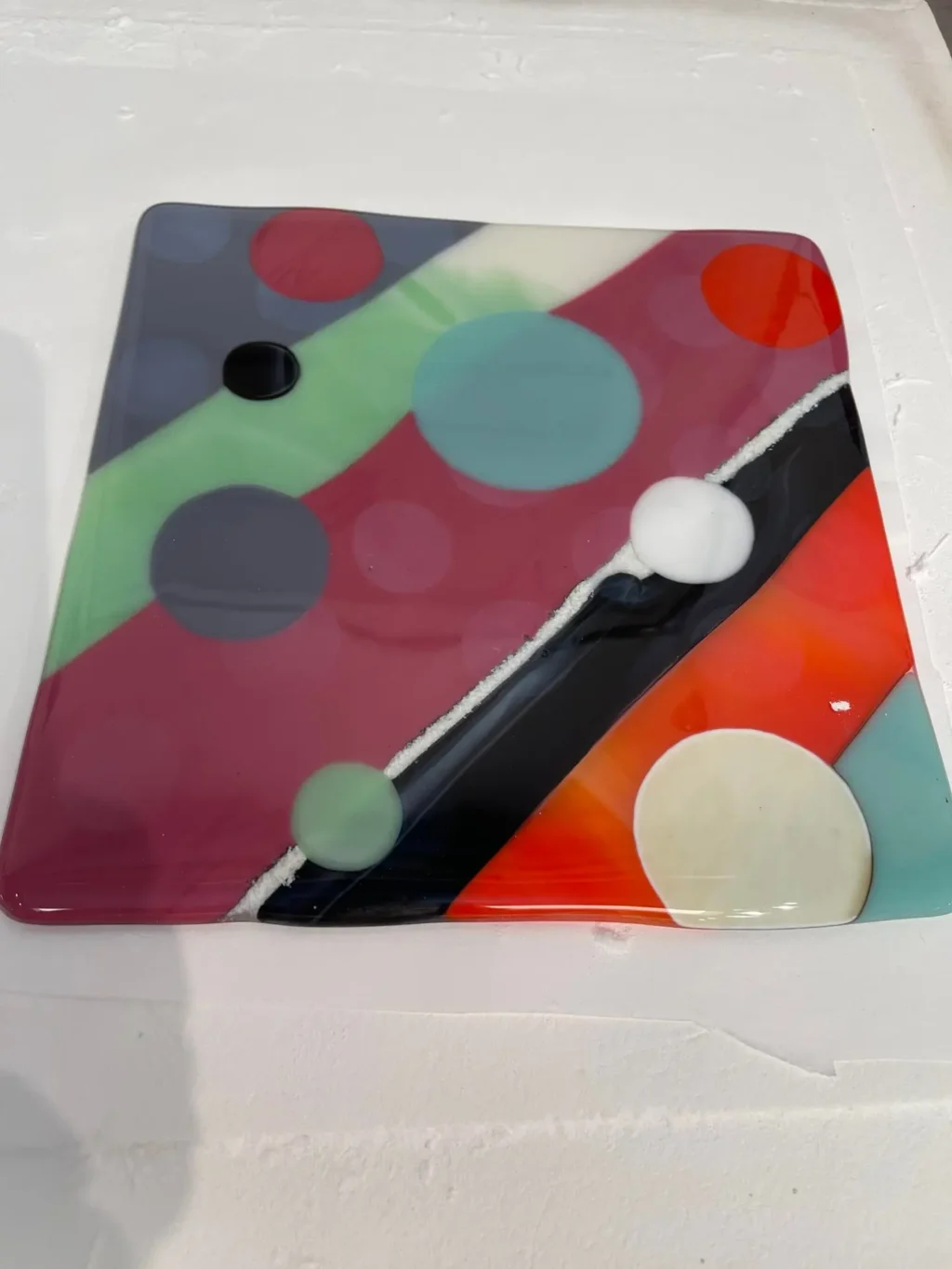 Circles anyone 8″x8″ Square Plate - Fused Glass