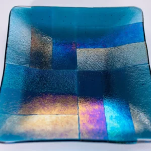 Iridescent Fused Glass Plate 6″ x 6″ - Fused Glass