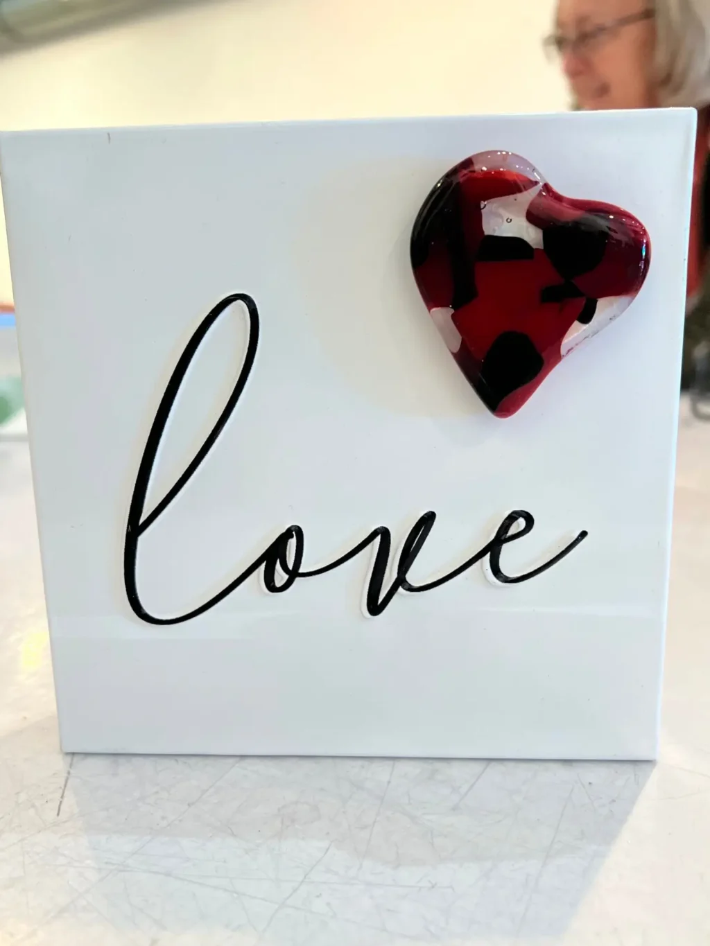 Love Tabletop Decor with Fused Glass Heart - Fused Glass