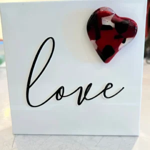 Love Tabletop Decor with Fused Glass Heart - Fused Glass