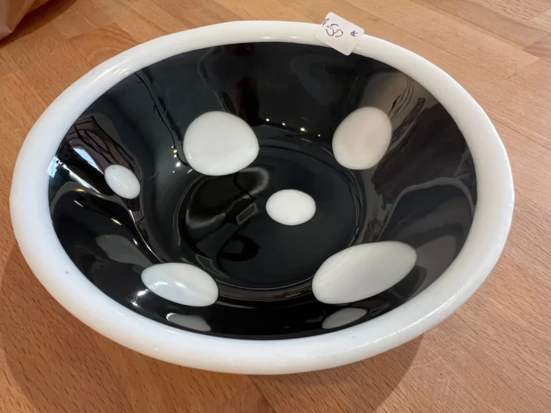 Medium Black & White Dot Bowl - Fused Glass