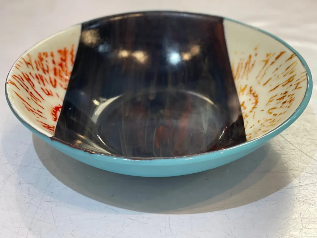 10″ Petrified Wood & Robin Egg Blue Bowl - Fused Glass