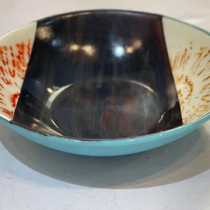 10″ Petrified Wood & Robin Egg Blue Bowl - Fused Glass