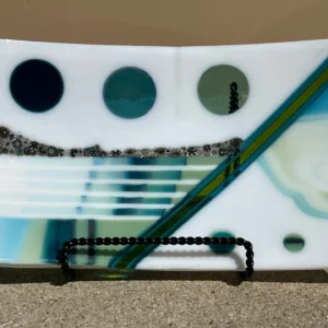 Modern White & Green Platter - Fused Glass