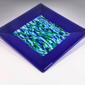 Blue Ocean Ripple Plate 7″ x 7″ - Fused Glass