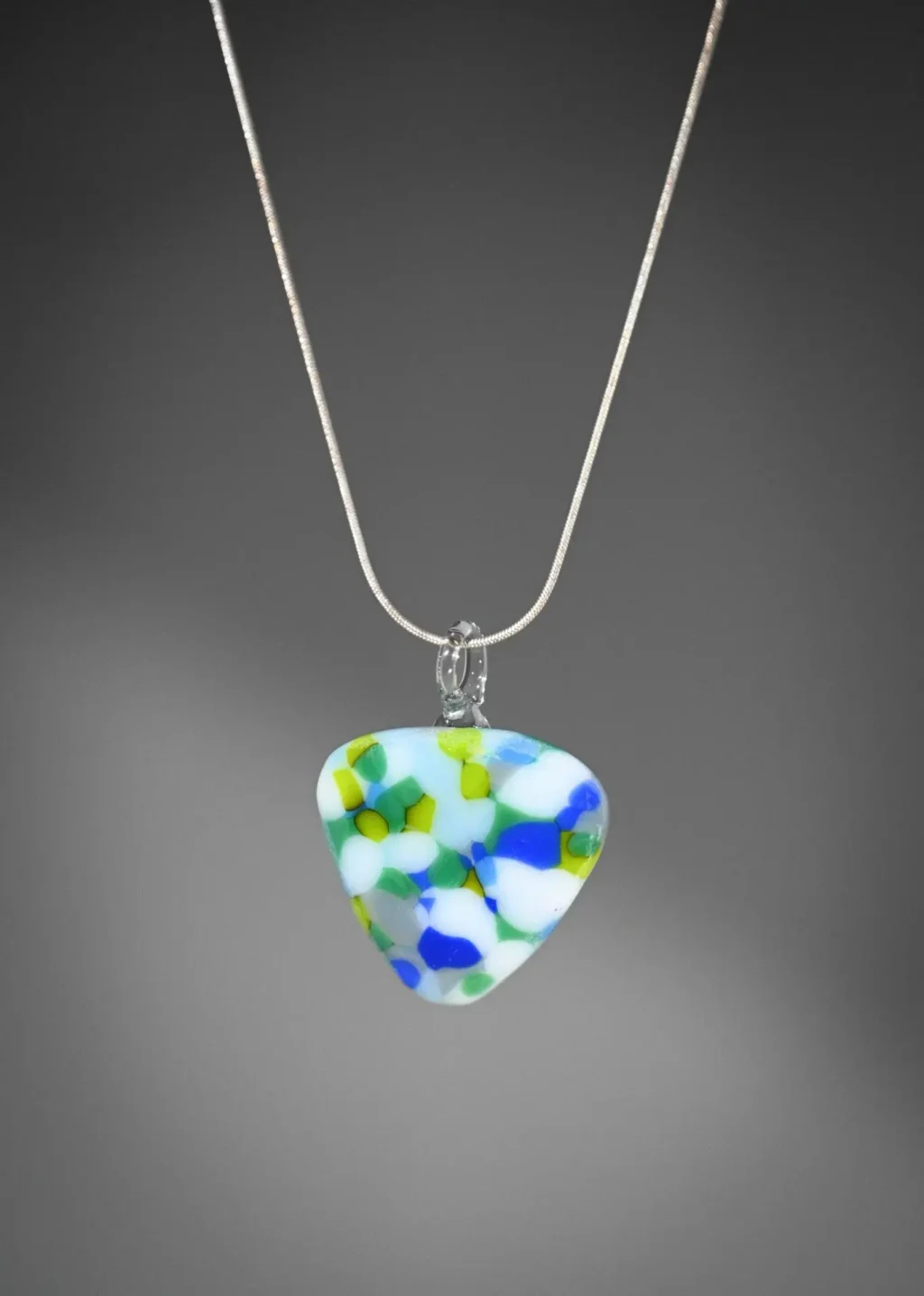 Blue Pebble Pendant – Triangle - Fused Glass