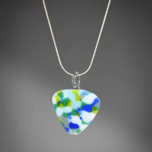 Blue Pebble Pendant – Triangle - Fused Glass