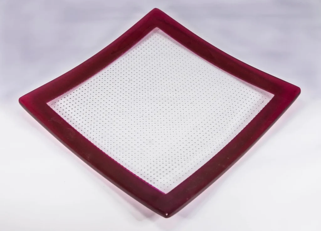 Cranberry Bubble Plate 10″ x 10″ - Fused Glass