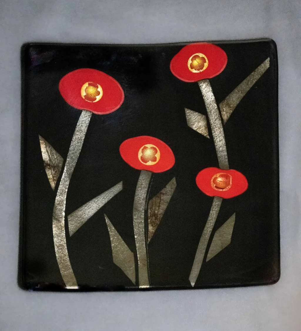 Dancing Flower Plate 10″ x 10″ - Fused Glass