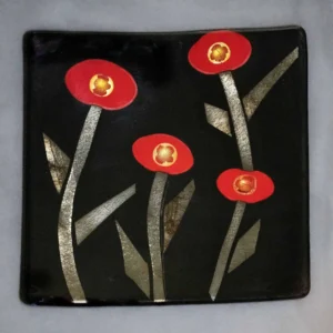 Dancing Flower Plate 10″ x 10″ - Fused Glass