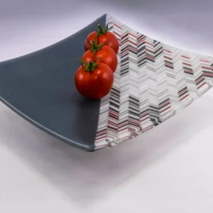 Gray Chevron Plate 8″ x 8″ - Fused Glass