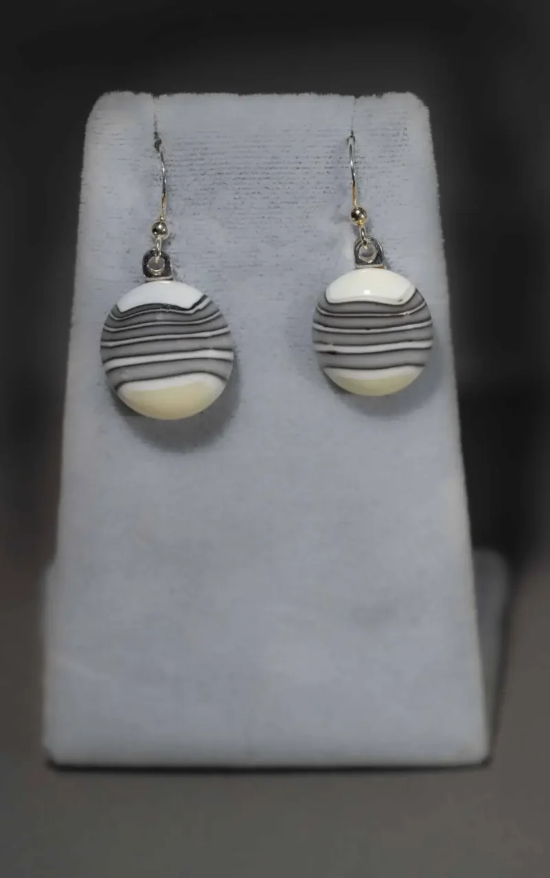 Striped Cream/Gray Earrings - Fused Glass