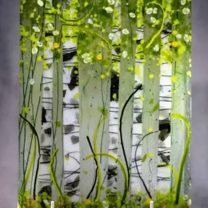 Summer Birch Trees 10″ x 14″ - Fused Glass