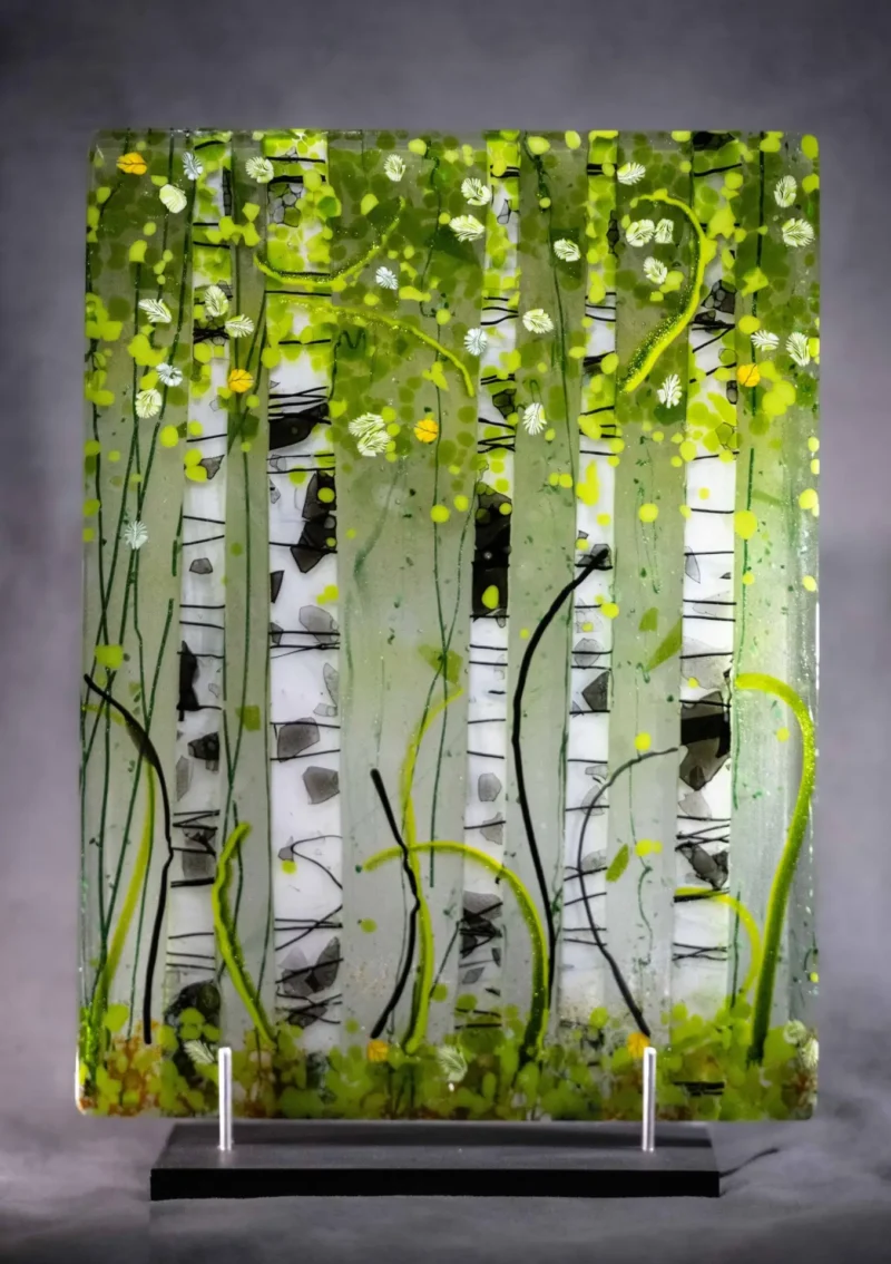 Summer Birch Trees Fused Glass Art 10″ x 14″ - Fused Glass