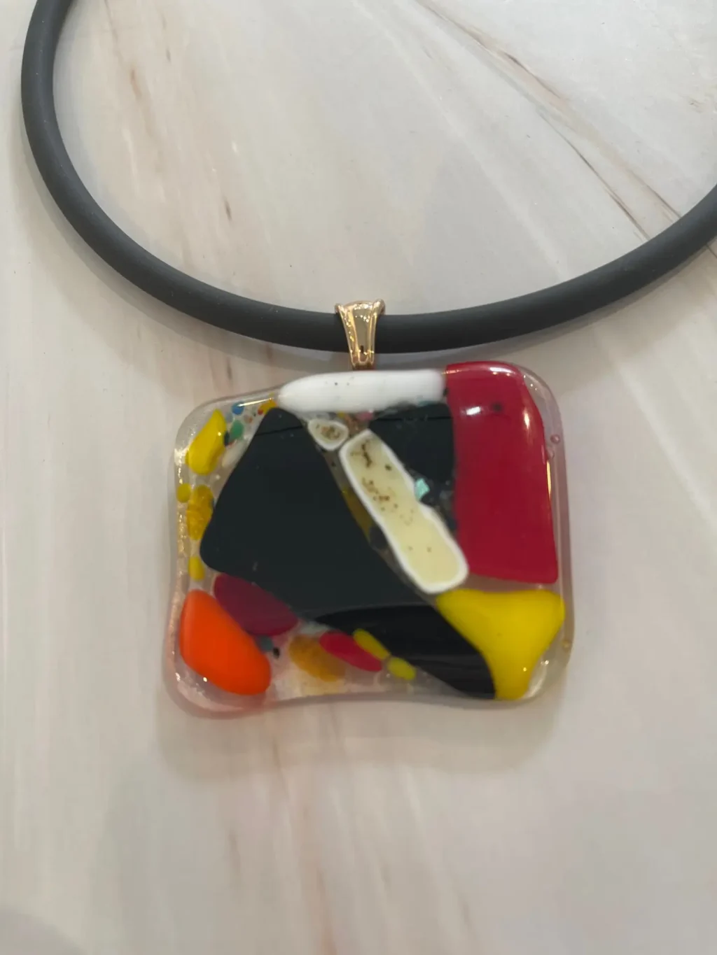 Bold Charm Pendant with cord - Fused Glass