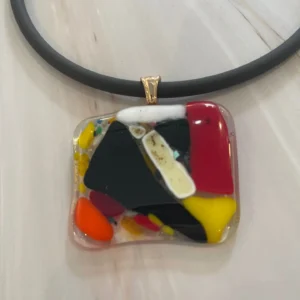 Bold Charm Pendant with cord - Fused Glass