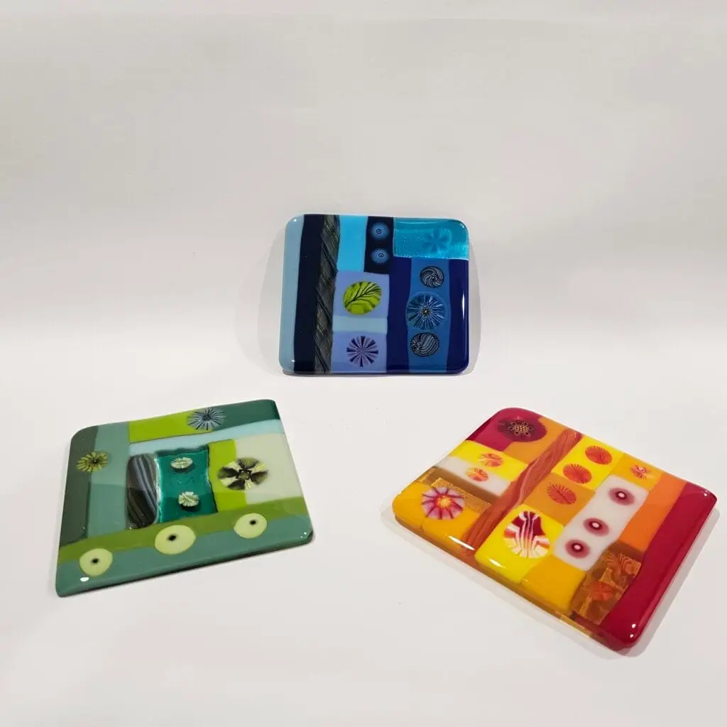 Red Patchwork Glass Coaster Set (2) - Image 2