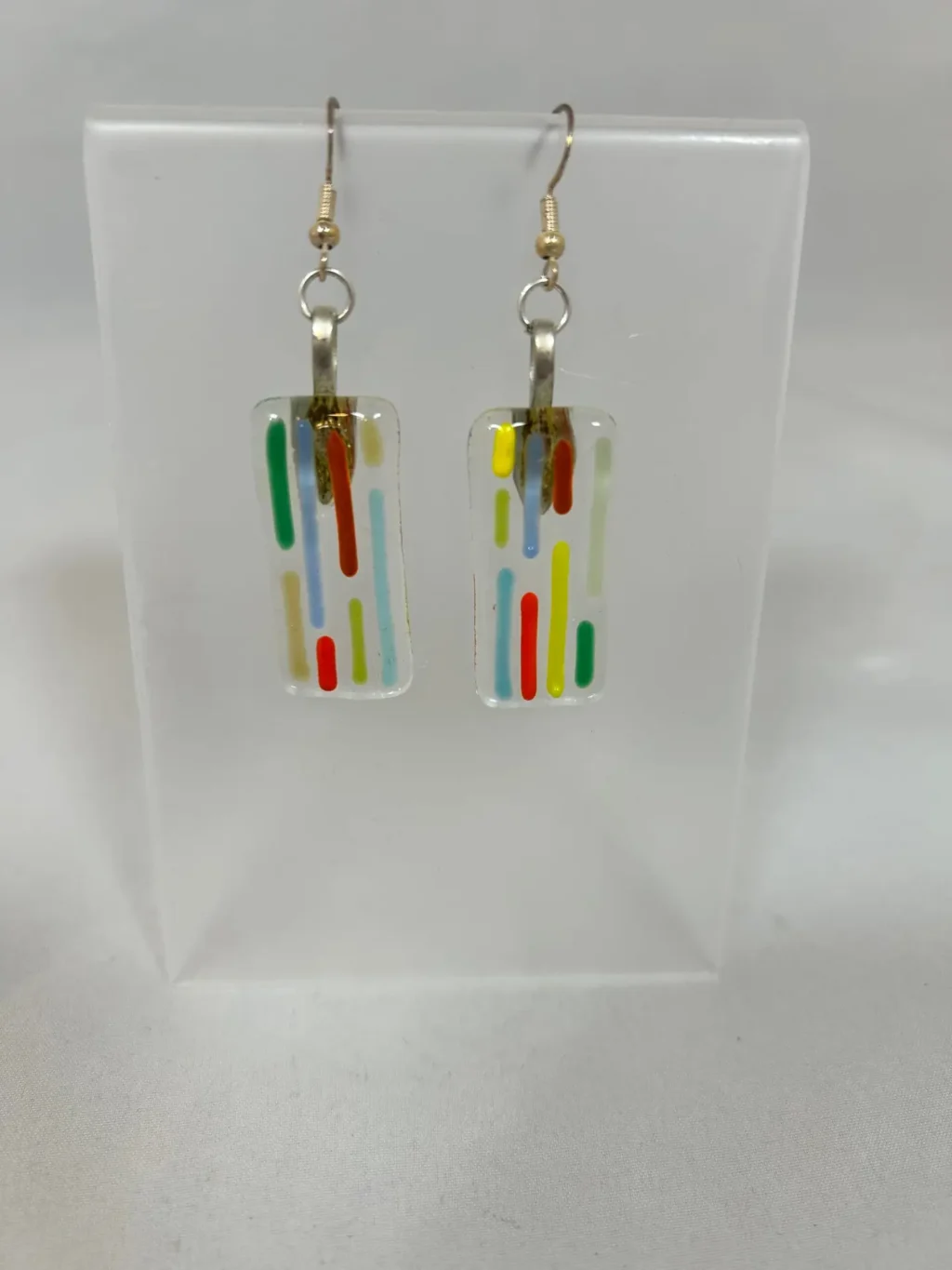 Confetti Line Earrings - Fused Glass