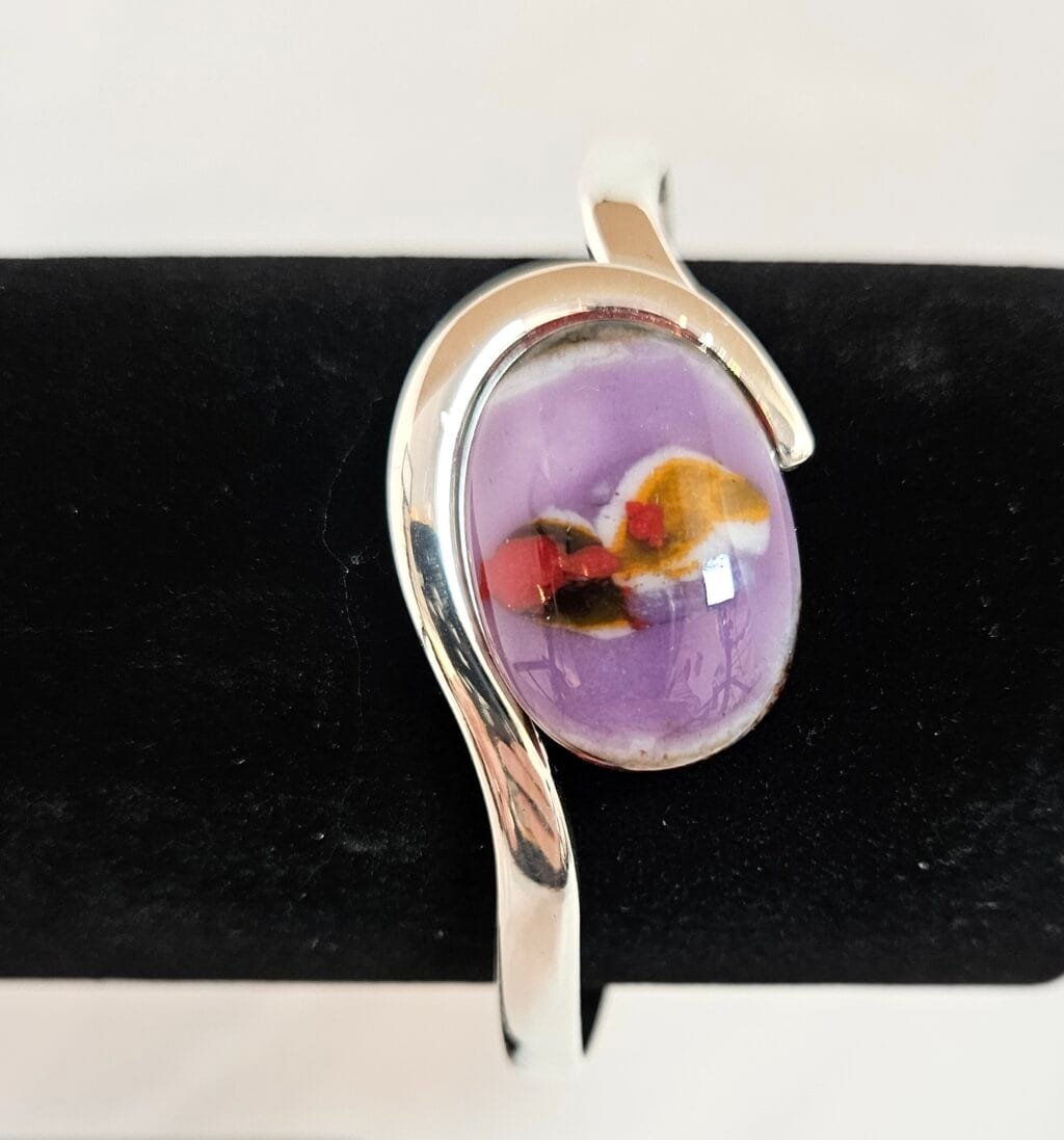 Silver-Toned Cuff Bracelet with Lavender Fused Glass - Fused Glass