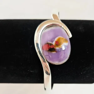 Silver-Toned Cuff Bracelet with Lavender Fused Glass - Fused Glass