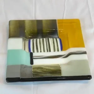 10″ x 10″ Multicolored Shallow Dish - Fused Glass