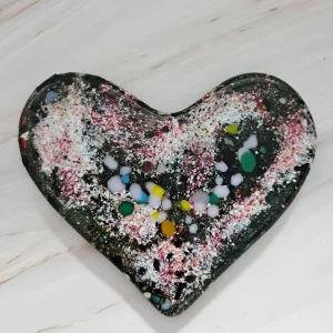 “Starry Love” Heart 5″ x 6″ - Fused Glass