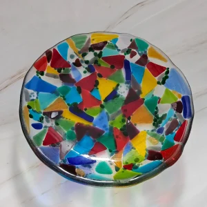 “Carnival Colors” Mosaic-Style Bowl 8″ Round - Fused Glass